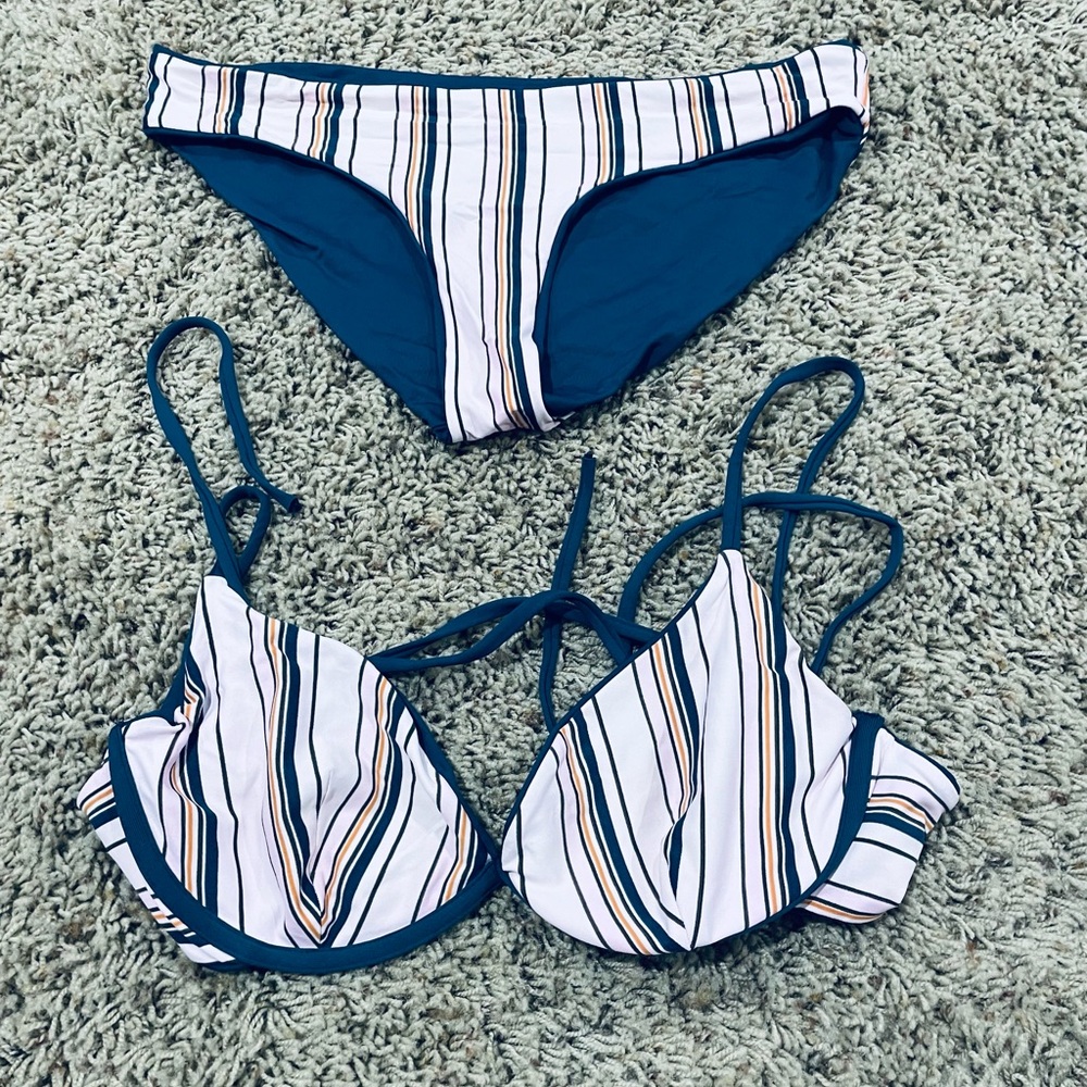 Maaji Blue and Pink reversible Striped Bikini Set size L
